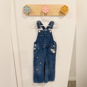 H&M toddler girl Charming Wide Leg Overalls with hand stitched flowers